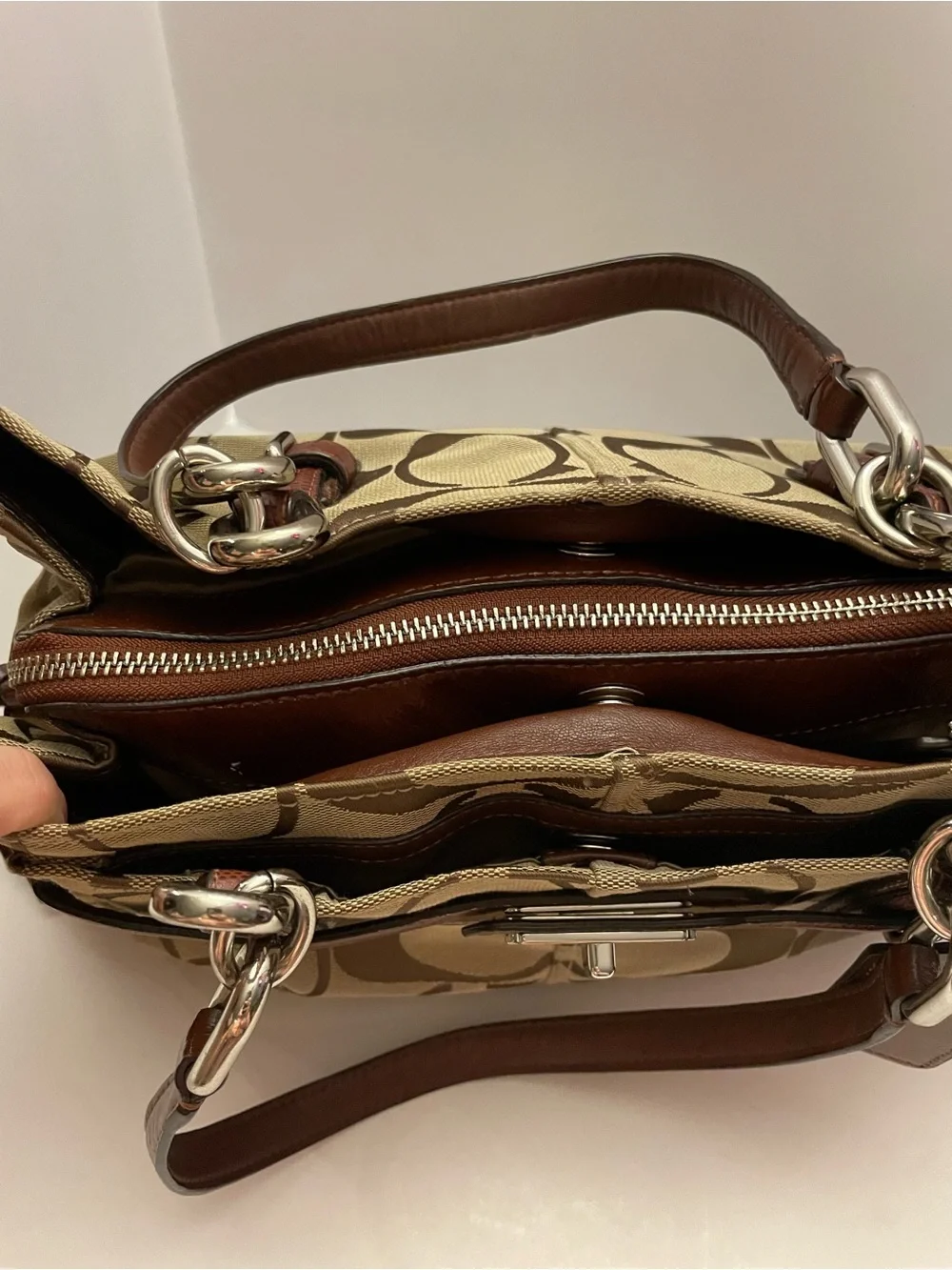 Coach Chelsea Jayden carryall tote Canvas with Dark Brown Leather Trim